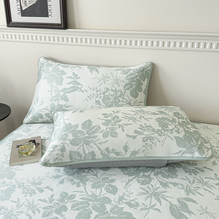 91家纺网 家纺一手货源 找家纺 宜代光年 2025新款数码印花冰藤席 床笠-冰藤繁花 绿