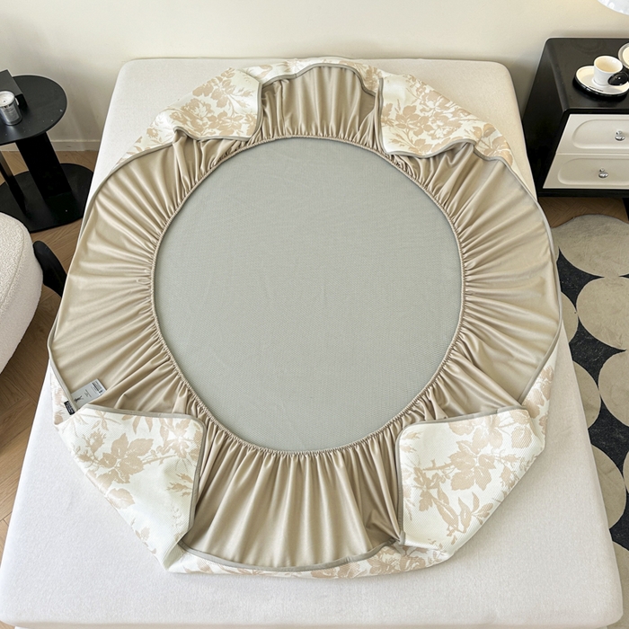 91家纺网 家纺一手货源 找家纺 宜代光年 2025新款数码印花冰藤席 床笠-冰藤繁花 咖