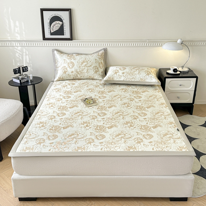 91家纺网 家纺一手货源 找家纺 宜代光年 2025新款数码印花冰藤席 床席-冰藤牡丹 咖