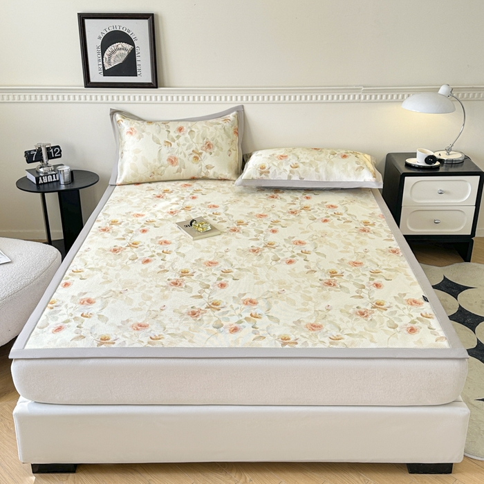 91家纺网 家纺一手货源 找家纺 宜代光年 2025新款数码印花冰藤席 床席-冰藤玉琼枝 米黄