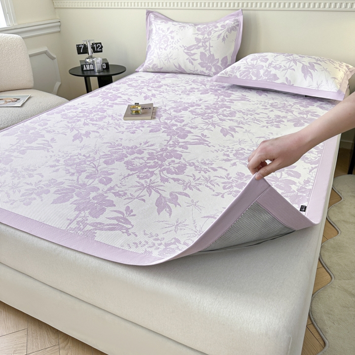 91家纺网 家纺一手货源 找家纺 宜代光年 2025新款数码印花冰藤席 床席-冰藤繁花 紫