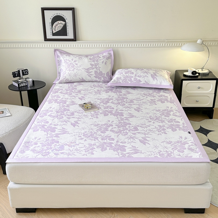 91家纺网 家纺一手货源 找家纺 宜代光年 2025新款数码印花冰藤席 床席-冰藤繁花 紫