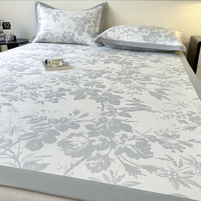 91家纺网 家纺一手货源 找家纺 宜代光年 2025新款数码印花冰藤席 床席-冰藤繁花 灰