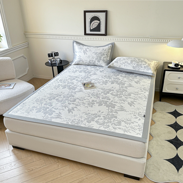 91家纺网 家纺一手货源 找家纺 宜代光年 2025新款数码印花冰藤席 床席-冰藤繁花 灰