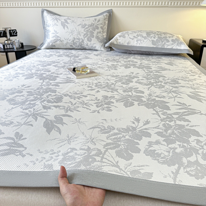 91家纺网 家纺一手货源 找家纺 宜代光年 2025新款数码印花冰藤席 床席-冰藤繁花 灰