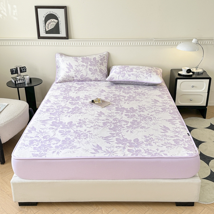 91家纺网 家纺一手货源 找家纺 宜代光年 2025新款数码印花冰藤席 床笠-冰藤繁花 紫