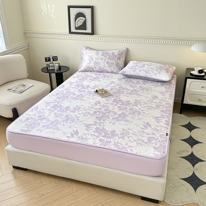 91家纺网 家纺一手货源 找家纺 宜代光年 2025新款数码印花冰藤席 床笠-冰藤繁花 紫