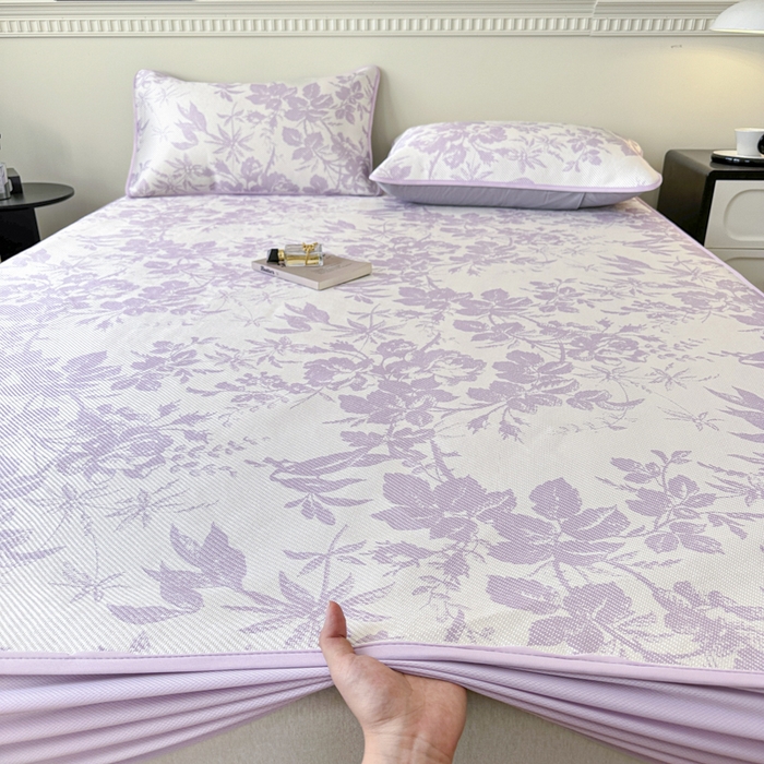 91家纺网 家纺一手货源 找家纺 宜代光年 2025新款数码印花冰藤席 床笠-冰藤繁花 紫