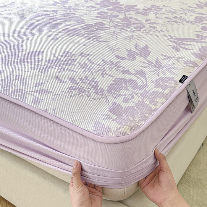 91家纺网 家纺一手货源 找家纺 宜代光年 2025新款数码印花冰藤席 床笠-冰藤繁花 紫