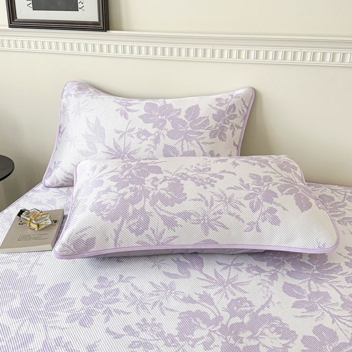 91家纺网 家纺一手货源 找家纺 宜代光年 2025新款数码印花冰藤席 床笠-冰藤繁花 紫