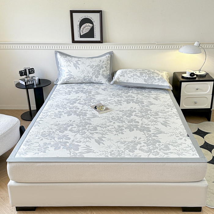 91家纺网 家纺一手货源 找家纺 宜代光年 2025新款数码印花冰藤席 床席-冰藤繁花 灰