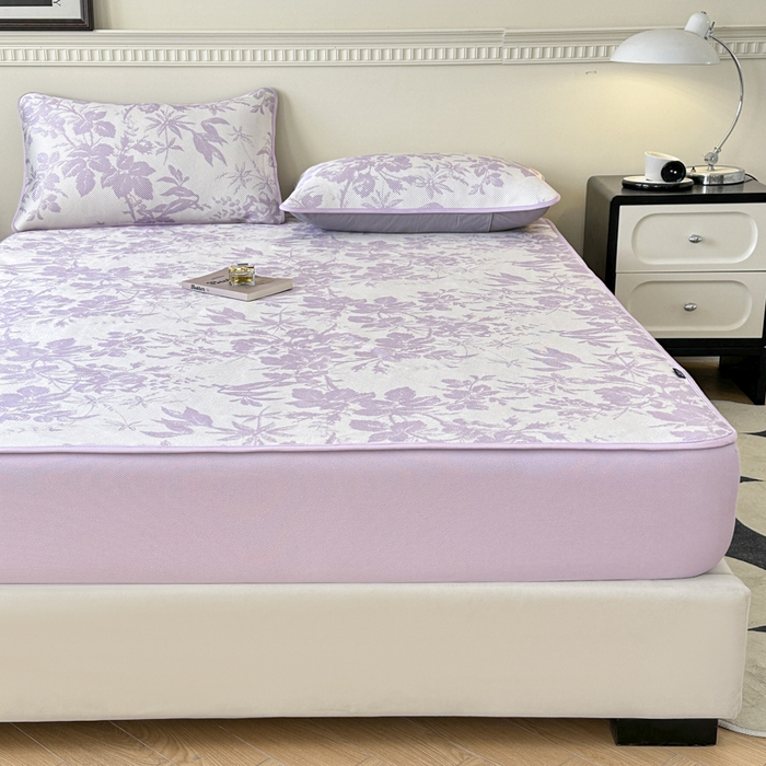 91家纺网 家纺一手货源 找家纺 宜代光年 2025新款数码印花冰藤席 床笠-冰藤繁花 紫