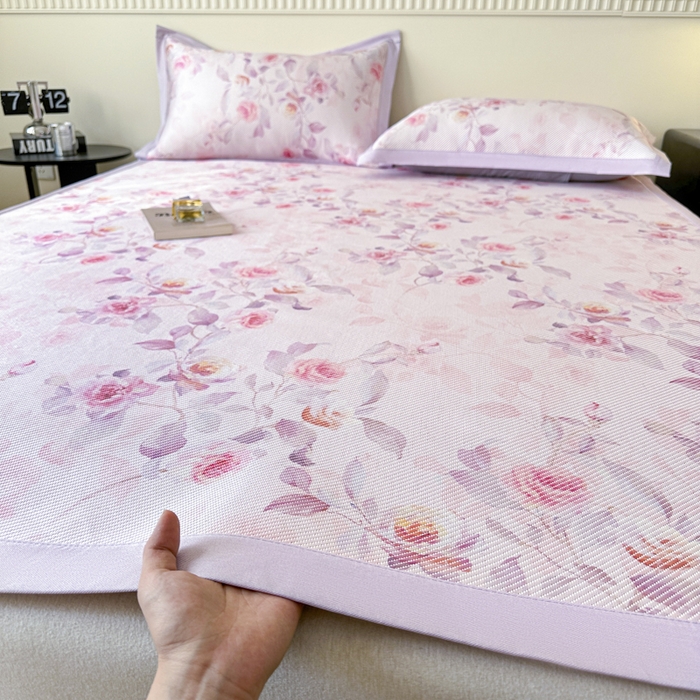 91家纺网 家纺一手货源 找家纺 宜代光年 2025新款数码印花冰藤席 床席-冰藤玉琼枝 粉