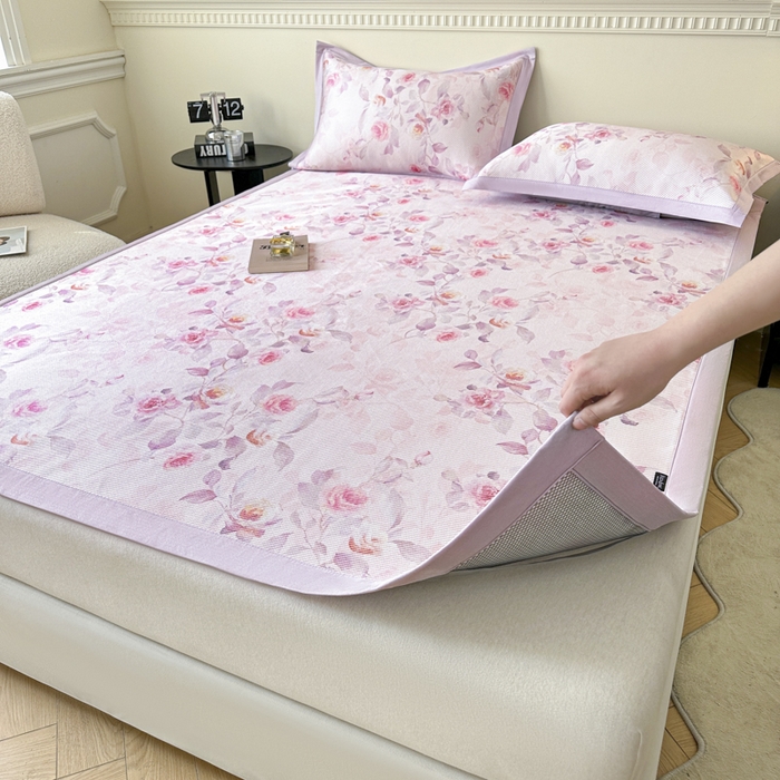 91家纺网 家纺一手货源 找家纺 宜代光年 2025新款数码印花冰藤席 床席-冰藤玉琼枝 粉