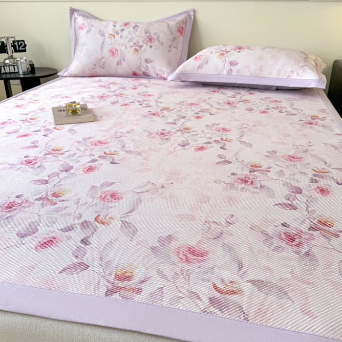 91家纺网 家纺一手货源 找家纺 宜代光年 2025新款数码印花冰藤席 床席-冰藤玉琼枝 粉