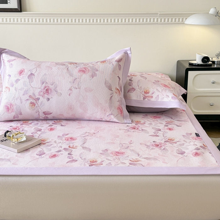 91家纺网 家纺一手货源 找家纺 宜代光年 2025新款数码印花冰藤席 床席-冰藤玉琼枝 粉