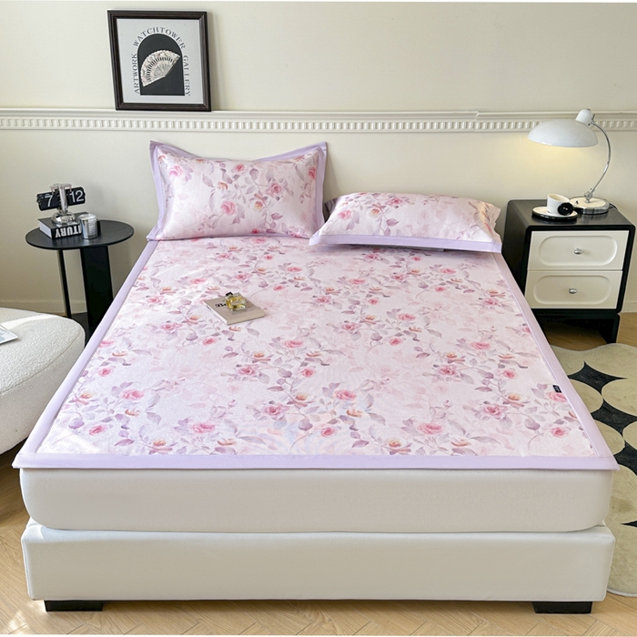 91家纺网 家纺一手货源 找家纺 宜代光年 2025新款数码印花冰藤席 床席-冰藤玉琼枝 粉