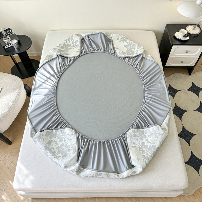 91家纺网 家纺一手货源 找家纺 宜代光年 2025新款数码印花冰藤席 床笠-冰藤繁花 灰