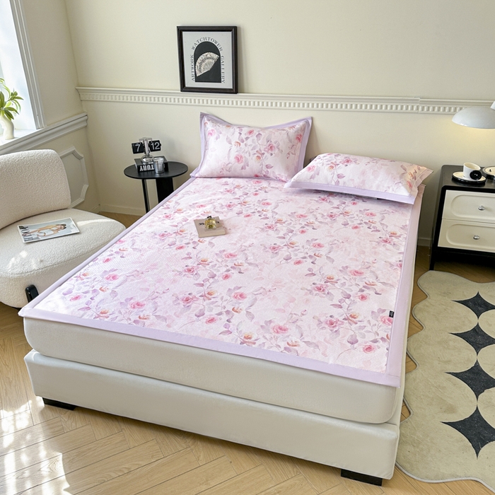 91家纺网 家纺一手货源 找家纺 宜代光年 2025新款数码印花冰藤席 床席-冰藤玉琼枝 粉