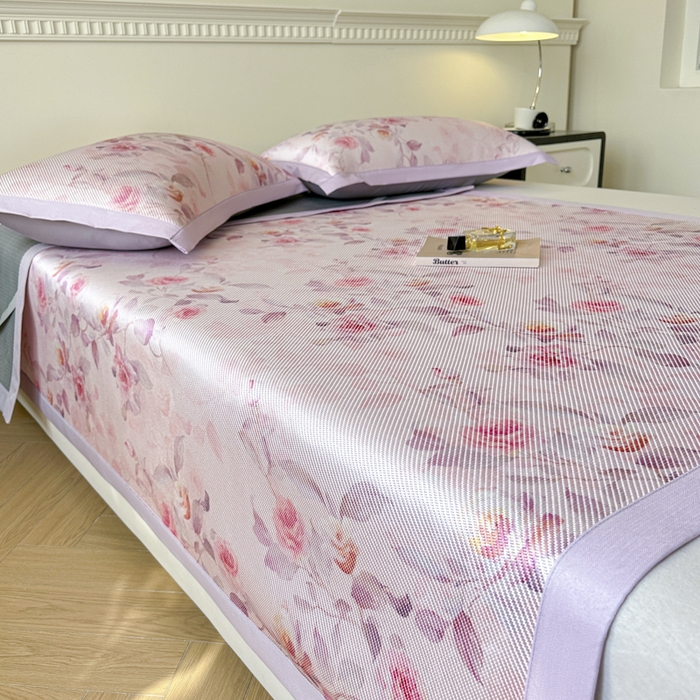 91家纺网 家纺一手货源 找家纺 宜代光年 2025新款数码印花冰藤席 床席-冰藤玉琼枝 粉