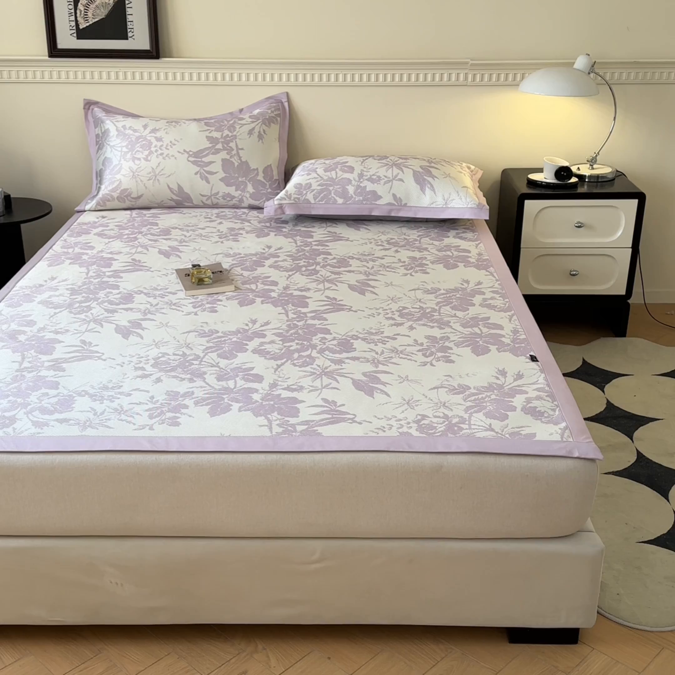 91家纺网 家纺一手货源 找家纺 宜代光年 2025新款数码印花冰藤席 床席-冰藤繁花 紫