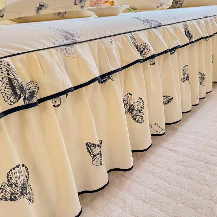 91家纺网 家纺一手货源 找家纺 （总）优家居 2025新品水洗棉床裙单件三件套韩版水洗皱皱纱床罩直播爆款-单床裙