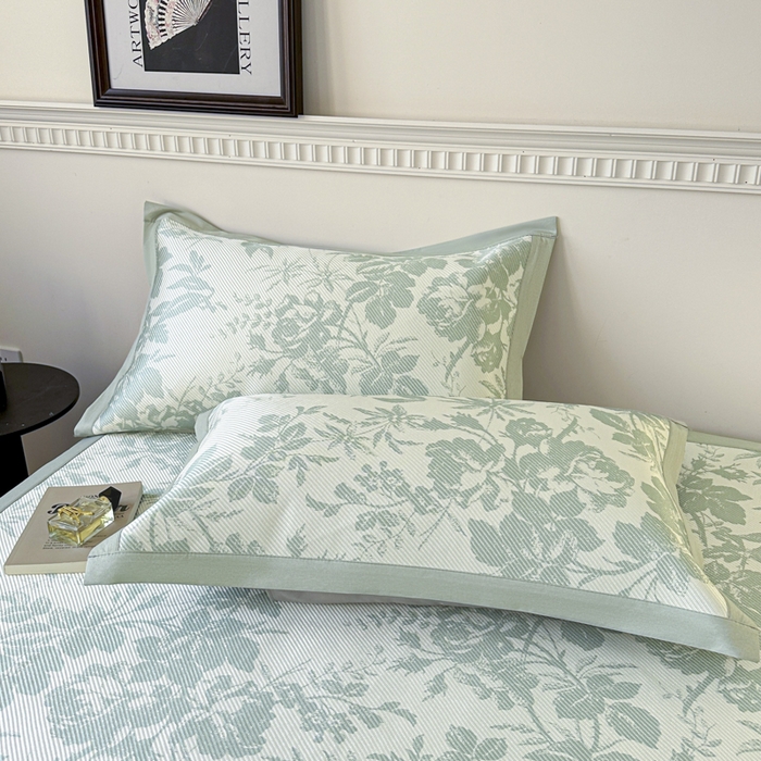 91家纺网 家纺一手货源 找家纺 宜代光年 2025新款数码印花冰藤席 床席-冰藤繁花 绿