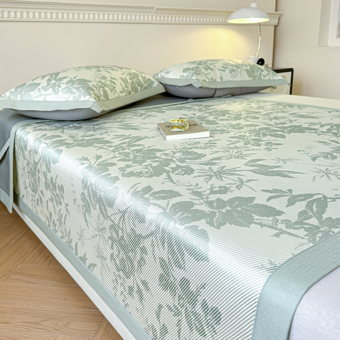 91家纺网 家纺一手货源 找家纺 宜代光年 2025新款数码印花冰藤席 床席-冰藤繁花 绿