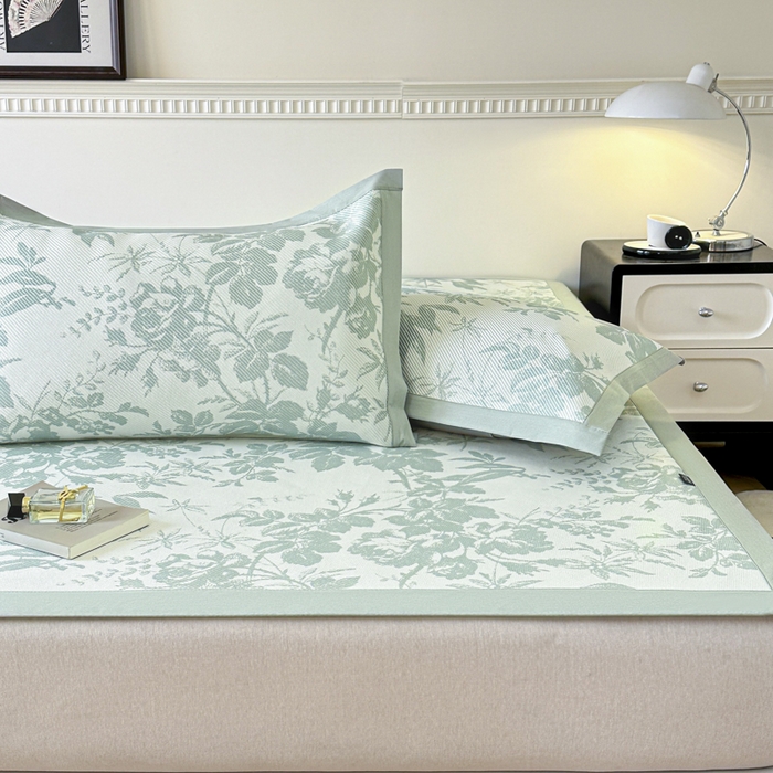 91家纺网 家纺一手货源 找家纺 宜代光年 2025新款数码印花冰藤席 床席-冰藤繁花 绿