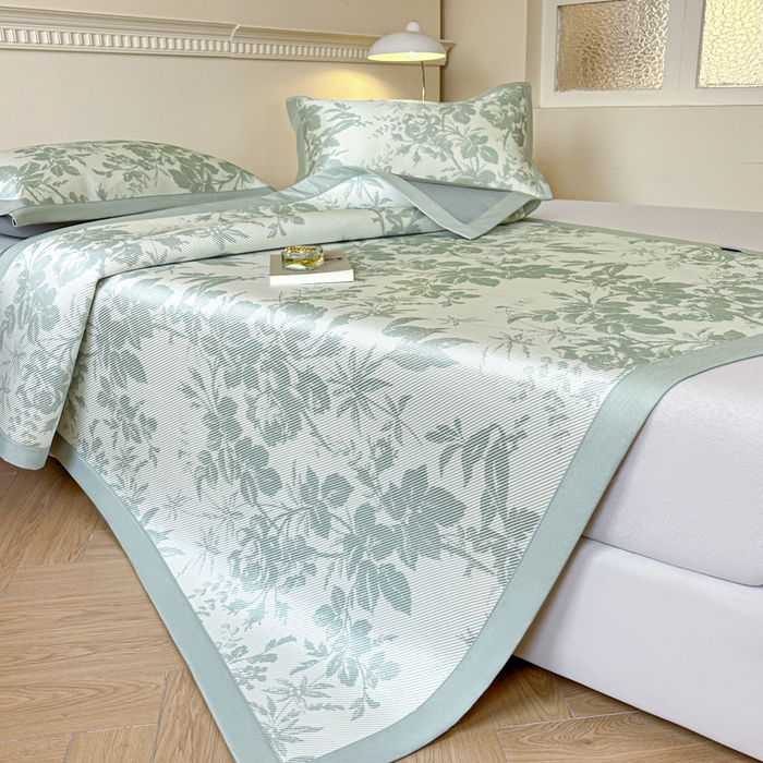 91家纺网 家纺一手货源 找家纺 宜代光年 2025新款数码印花冰藤席 床席-冰藤繁花 绿