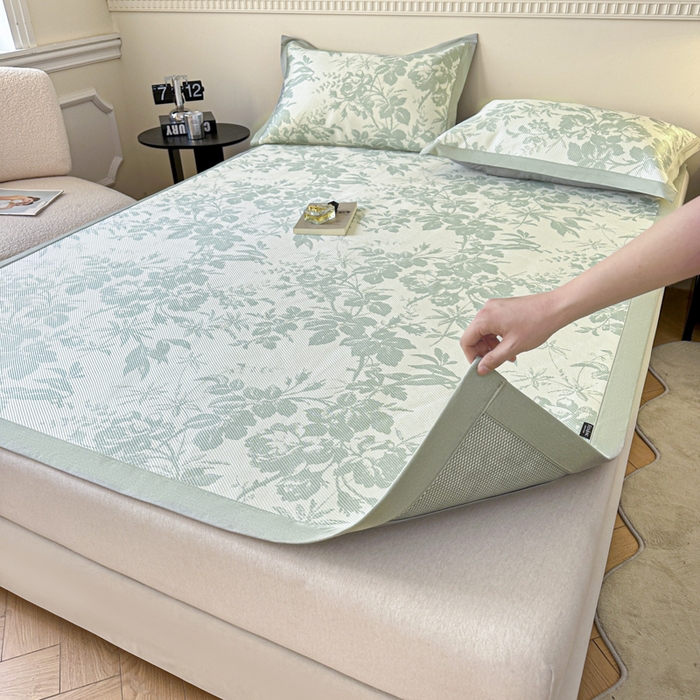 91家纺网 家纺一手货源 找家纺 宜代光年 2025新款数码印花冰藤席 床席-冰藤繁花 绿