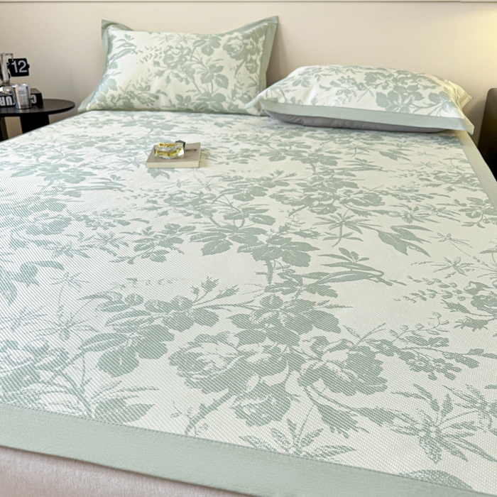 91家纺网 家纺一手货源 找家纺 宜代光年 2025新款数码印花冰藤席 床席-冰藤繁花 绿