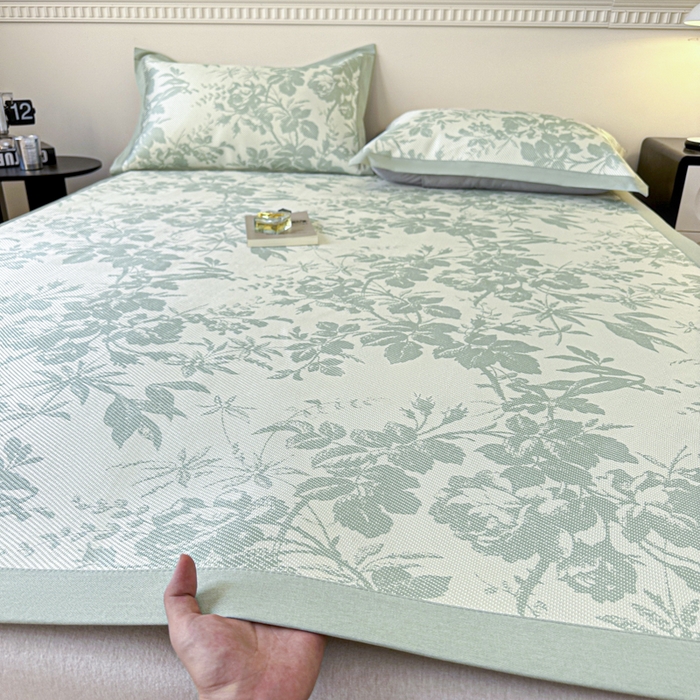 91家纺网 家纺一手货源 找家纺 宜代光年 2025新款数码印花冰藤席 床席-冰藤繁花 绿