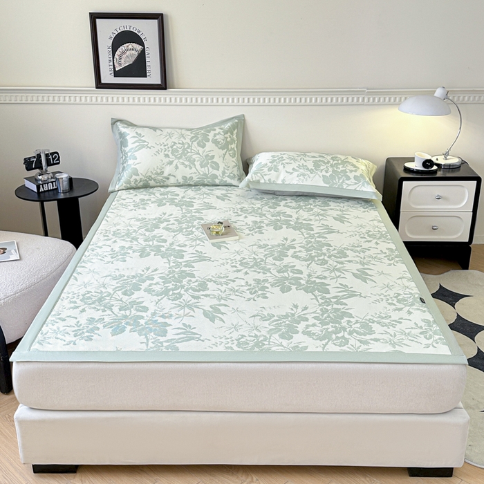 91家纺网 家纺一手货源 找家纺 宜代光年 2025新款数码印花冰藤席 床席-冰藤繁花 绿