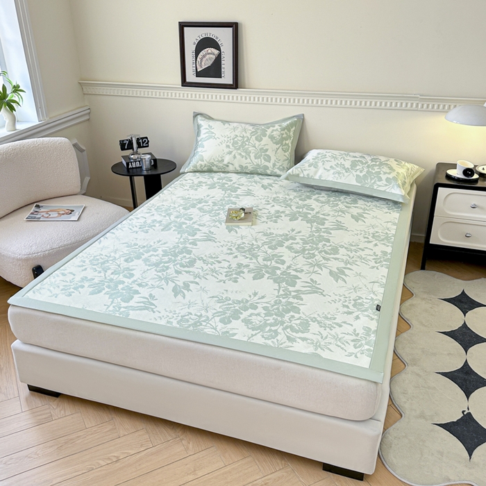 91家纺网 家纺一手货源 找家纺 宜代光年 2025新款数码印花冰藤席 床席-冰藤繁花 绿