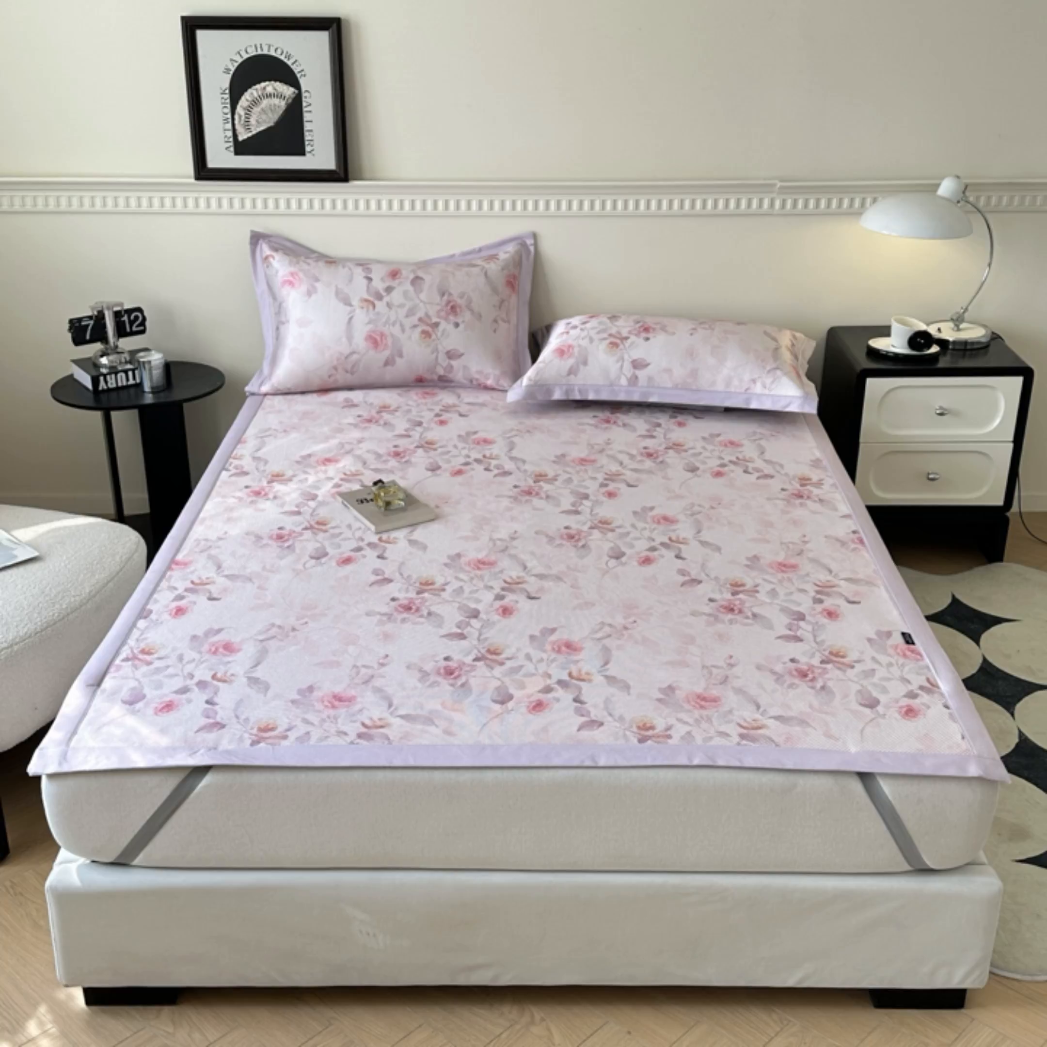 91家纺网 家纺一手货源 找家纺 宜代光年 2025新款数码印花冰藤席 床席-冰藤玉琼枝 粉