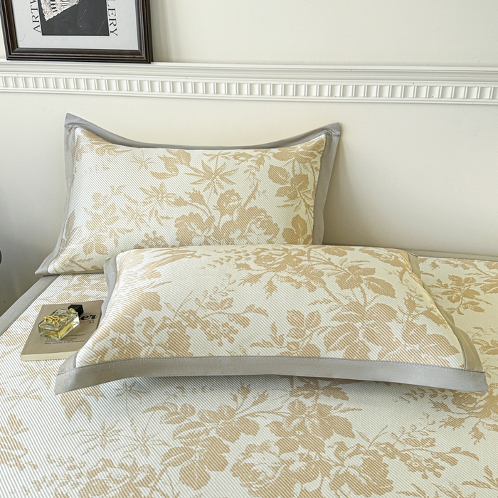 91家纺网 家纺一手货源 找家纺 宜代光年 2025新款数码印花冰藤席 床席-冰藤繁花 咖