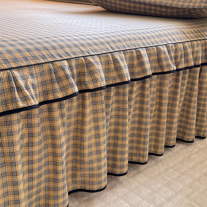 91家纺网 家纺一手货源 找家纺 优家居 2025新品水洗棉床裙单件三件套韩版水洗皱皱纱床罩直播爆款-单床裙 巴宝格-咖