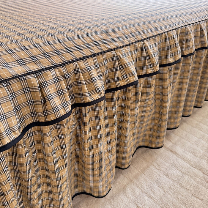 91家纺网 家纺一手货源 找家纺 优家居 2025新品水洗棉床裙单件三件套韩版水洗皱皱纱床罩直播爆款-单床裙 巴宝格-咖