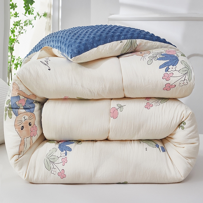 91家纺网 家纺一手货源 找家纺 中国龙家纺 2023新款A类水洗棉豆豆绒加厚冬被 花园兔,花园兔