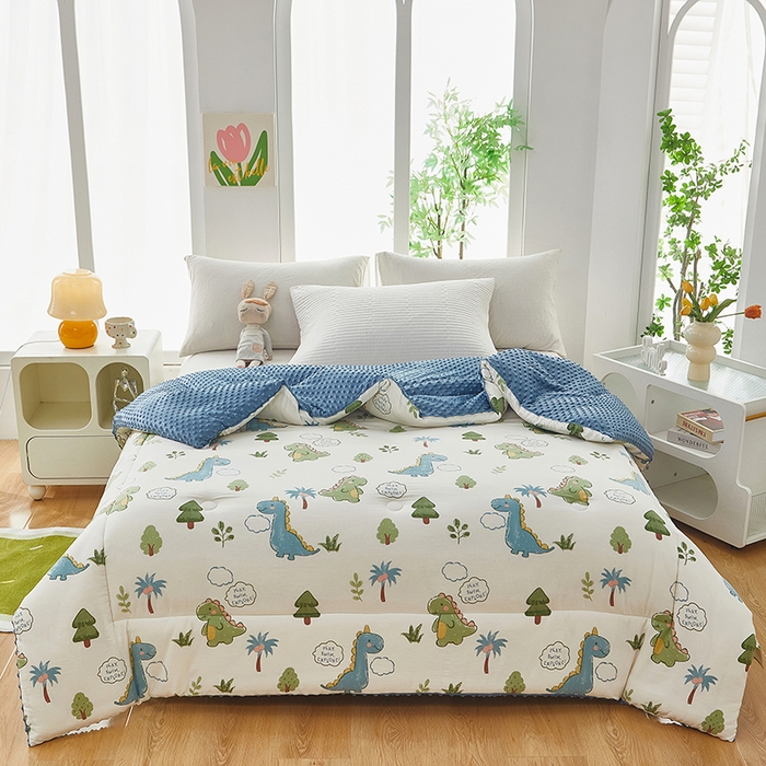 91家纺网 家纺一手货源 找家纺 中国龙家纺 2023新款A类水洗棉豆豆绒加厚冬被 恐龙乐园