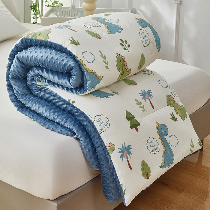 91家纺网 家纺一手货源 找家纺 中国龙家纺 2023新款A类水洗棉豆豆绒加厚冬被 恐龙乐园