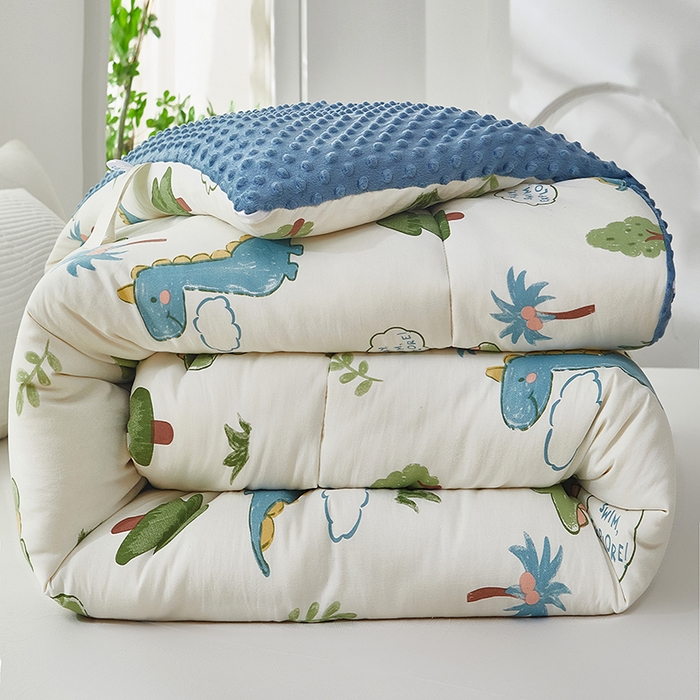 91家纺网 家纺一手货源 找家纺 中国龙家纺 2023新款A类水洗棉豆豆绒加厚冬被 恐龙乐园,恐龙乐园