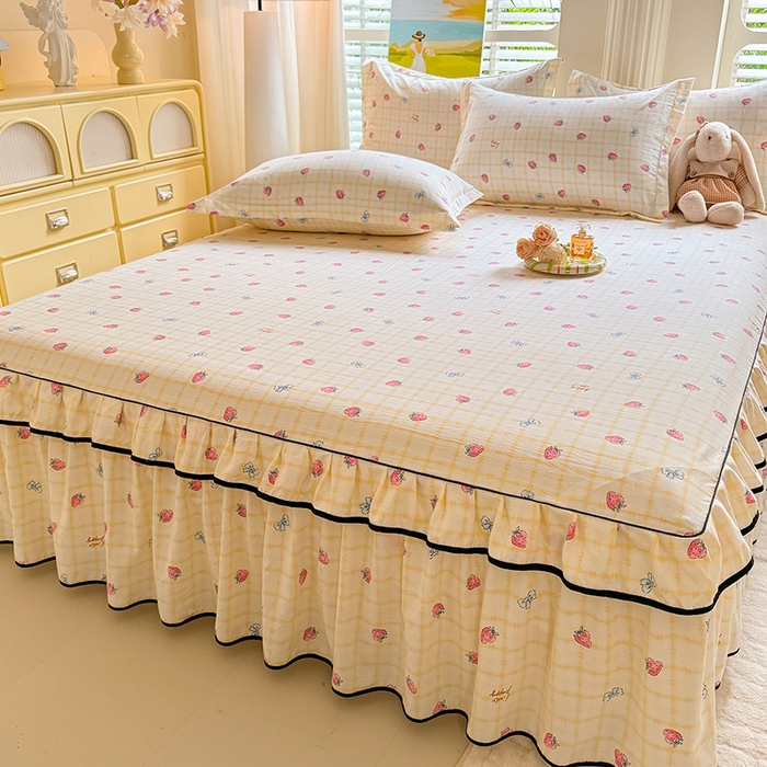 91家纺网 家纺一手货源 找家纺 优家居 2025新品水洗棉床裙单件三件套韩版水洗皱皱纱床罩直播爆款-单床裙 莓好时光