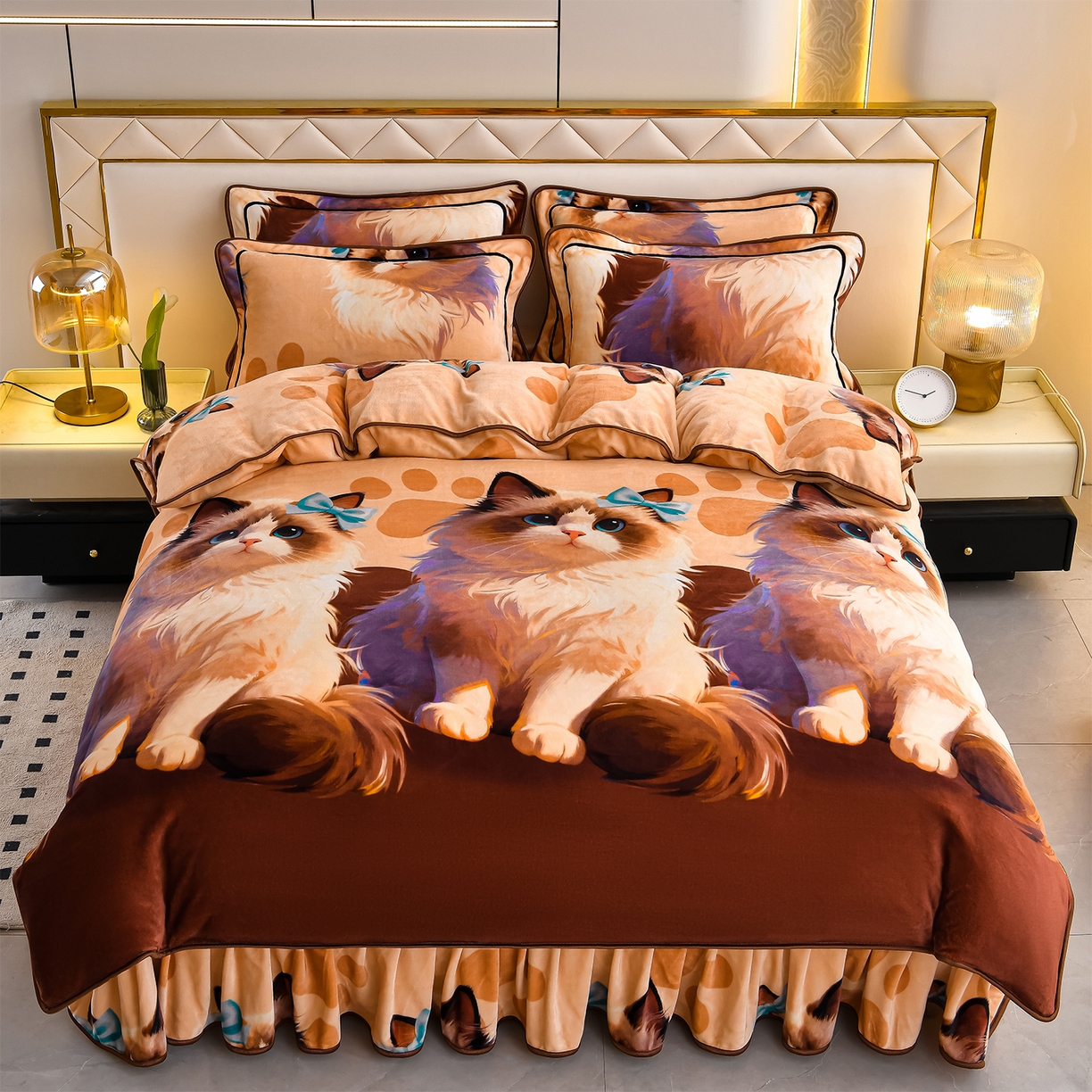 91家纺网 家纺一手货源 找家纺 缘莉娜家纺 2025高克重8斤牛奶绒四件套金貂绒法莱绒加厚保暖直播电商爆款 布偶喵