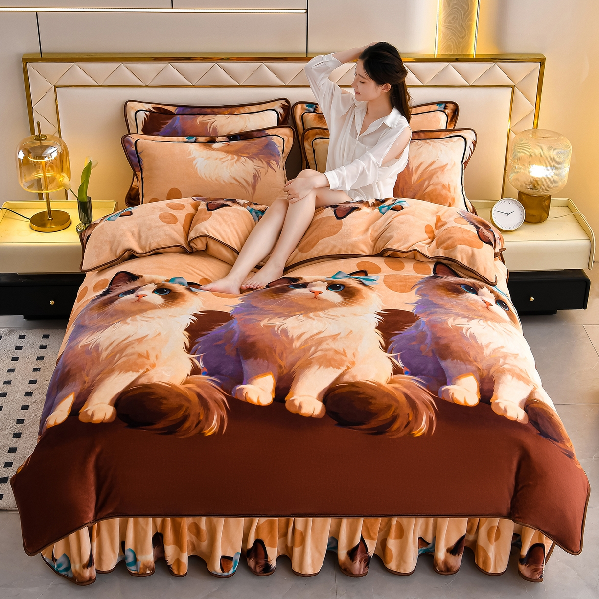 91家纺网 家纺一手货源 找家纺 缘莉娜家纺 2025高克重8斤牛奶绒四件套金貂绒法莱绒加厚保暖直播电商爆款 布偶喵