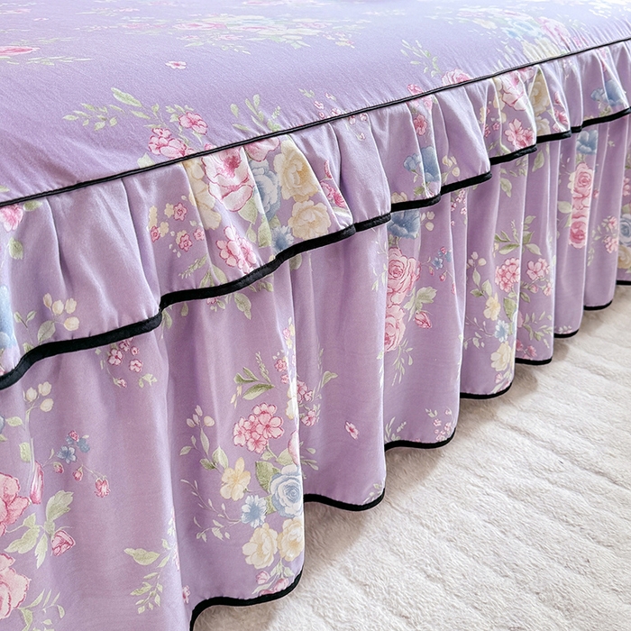 91家纺网 家纺一手货源 找家纺 优家居 2025新品水洗棉床裙单件三件套韩版水洗皱皱纱床罩直播爆款-单床裙 秘园絮语