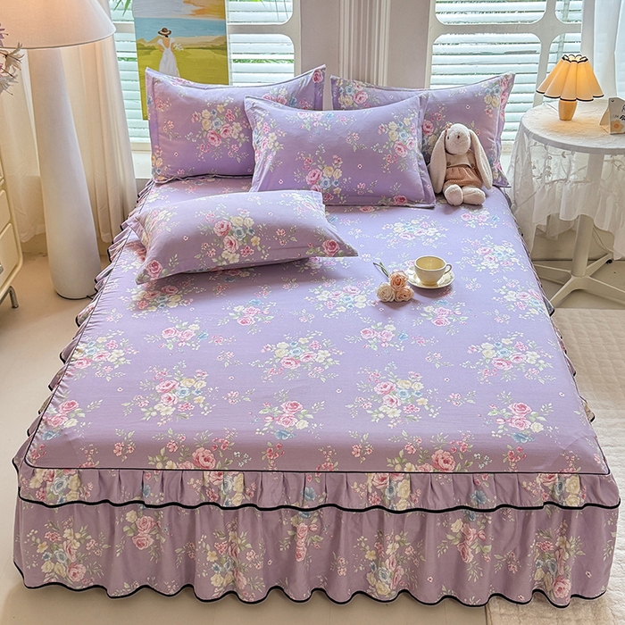 优家居 2025新品水洗棉床裙单件三件套韩版水洗皱皱纱床罩直播爆款-单床裙 秘园絮语