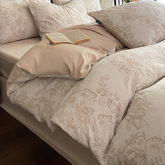 91家纺网 家纺一手货源 找家纺 宜代光年 2025新款色织水洗棉提花四件套（第一批） 执笔水墨 咖