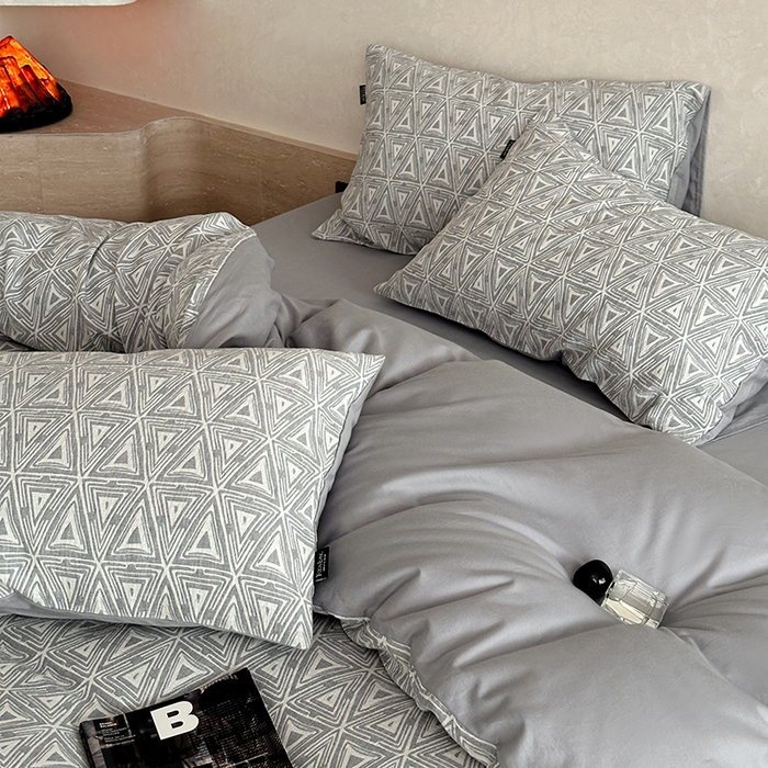 91家纺网 家纺一手货源 找家纺 宜代光年 2025新款色织水洗棉提花四件套（第一批） 岸堤-蓝灰